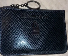 Michael Kors Metallic Blue keychain I.D credit card Leather Coin Case Wallet NWT