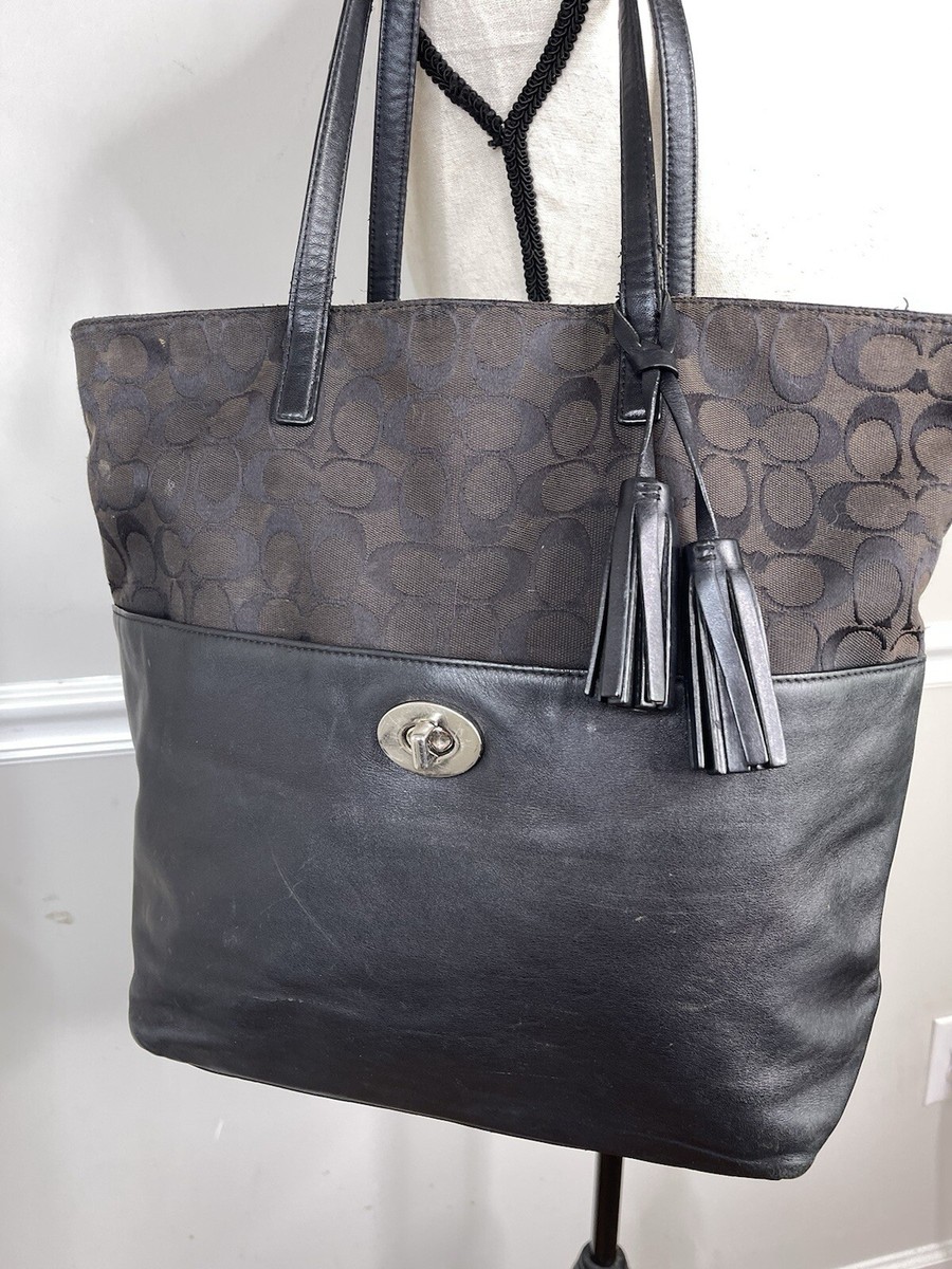 VTG Coach Legacy Leather Turnlock Tote Shoulder Bag black