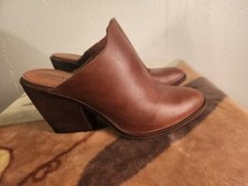 Lucky Brand Women's sz 6 M Lullin Brown Leather Slip On Casual Heeled Mules 45