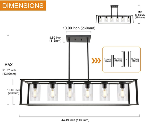 6-Light Chandeliers Black Finished Farmhouse Dining Room Lighting Fixtures Hangi - Picture 4 of 7