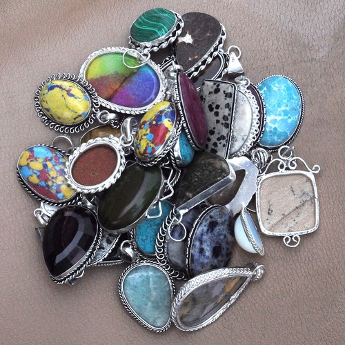 Sunstone & Mix Gemstone 925 Sterling Silver Plated Wholesale Design Pendant Lot - Picture 3 of 3