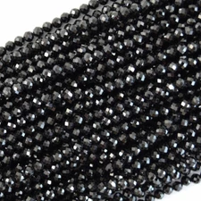 AA Natural Faceted Black Tourmaline Round Beads 15" Strand 3mm 4mm 6mm 8mm 10mm