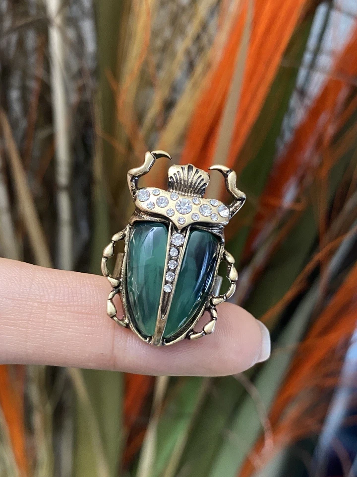 Escarabajo insecto tamaño ajustable anillo escarabajo insecto calavera escarabajo anillo escarabajo verde Foto 2 de 4