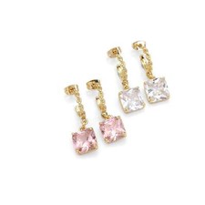 Twisted Hoop with Dangle Square CZ Earrings, Sku LD414