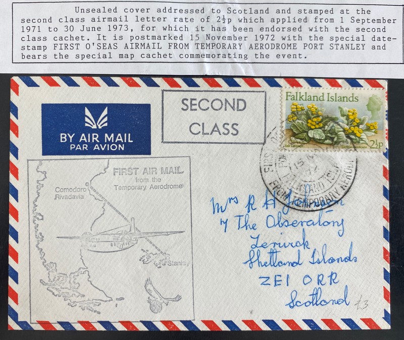 1972 Port Stanley Falkland Islands First O Seas Flight Cover To Scotland