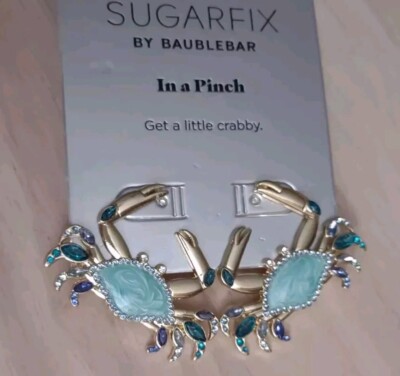 Sugarfix Baublebar Sea Life Crab Blue Crystal Gold Charm Earrings Y2K Bling 