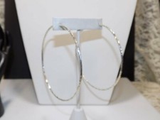 J377-VINTAGE PIERCED EARRINGS LARGE HOOPS 3.5" ACROSS TWISTED LOOK LEVER BACK