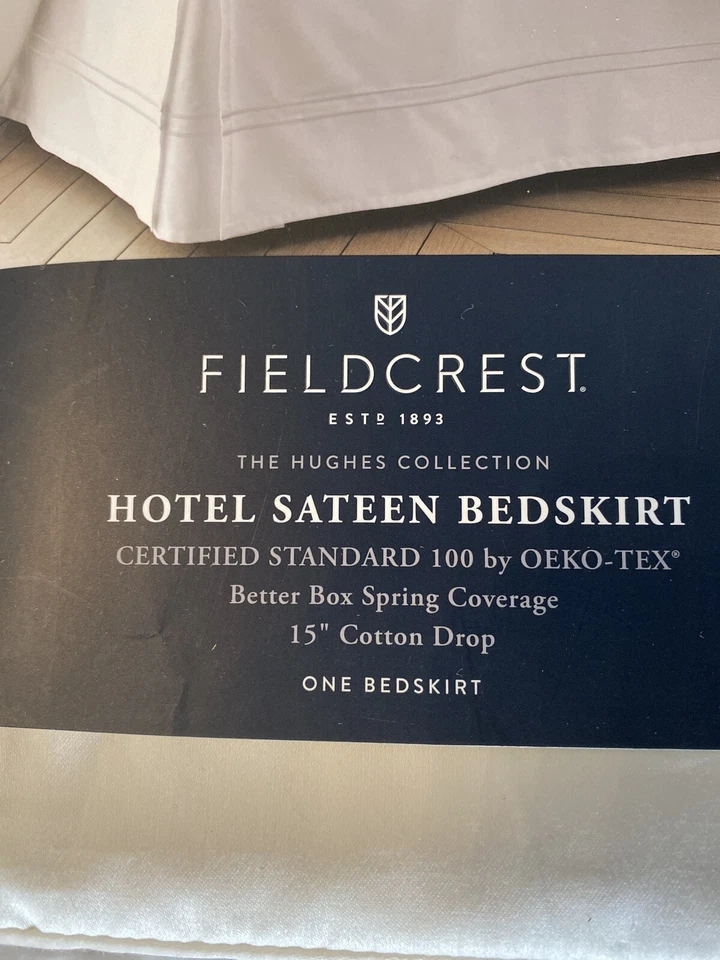 "Falda de cama Fieldcrest Hotel satén blanca talla king 15"" caída" Foto 4 de 4