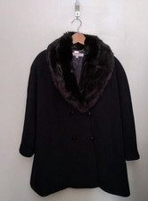 Jacques Vert Size 18 Wool & Cashmere Black Coat Detachable Faux Fur Collar