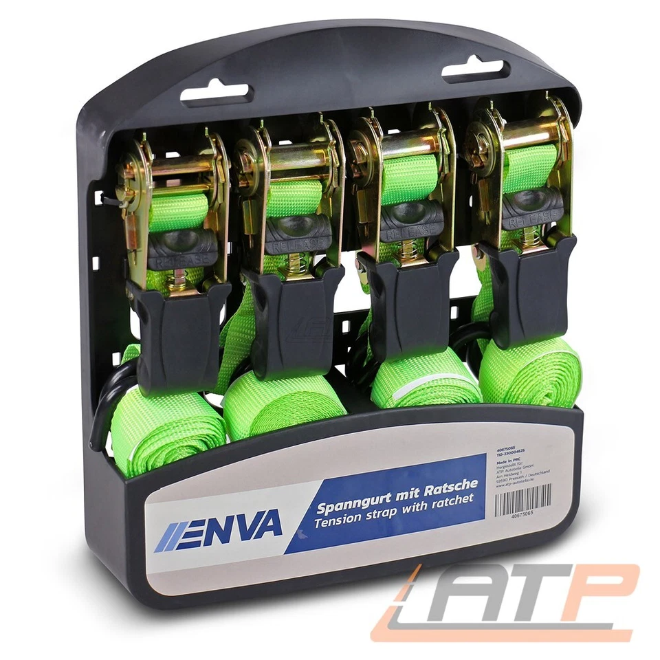 ENVA SPANNGURT RATSCHE SPANNGURTE ZURRGURT 2 HAKEN 5 METER SET 4 STÜCK RATSCHENGURT