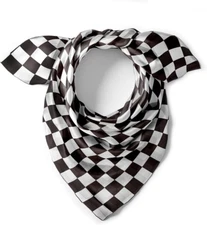Checkered Flag Scarf Black and White Silk Scarf Square Small Handkerchief Pla...