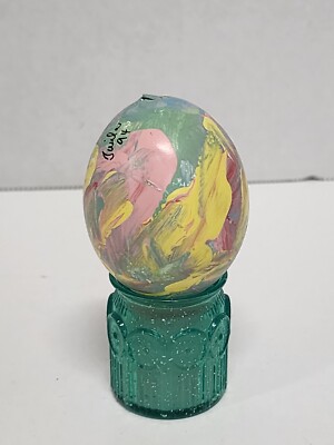 Vintage Hand Painted Real Egg Pastel Colors Easter Germany Signed 94 *READ