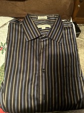 NEW-Pronto Uomo Men's Blue Striped Long Sleeve Dress Shirt Non Iron 2XTL