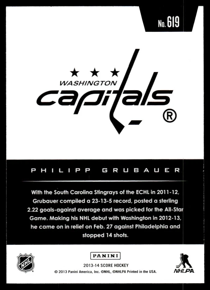 2013-14 SCORE HOT ROOKIES Philipp Grubauer Rookie Washington Capitals #619 R78 - Image 2 of 2