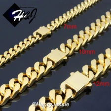 16"-40"MEN Stainless Steel 7/10/12mm Gold Plated Miami Cuban Curb Necklace*GN166
