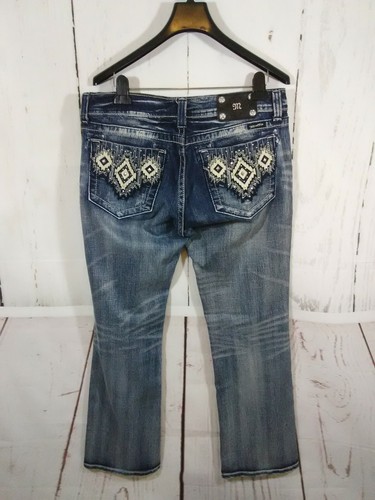 Miss Me Jeans Womens 32 Bootcut Aztec Studded Rhinestones Distressed Western - Picture 6 of 9