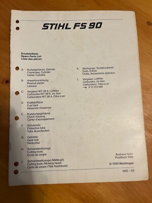 Stihl FS 90 1985-03 equipment spare parts manual | eBay