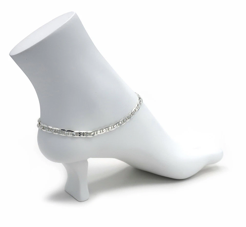Brazalete de tobillo de cadena de eslabones de anclaje Mariner de 10" enchapado en plata 925  Foto 3 de 4
