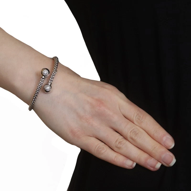 Brazalete Brazalete Flexible Flexible Bypass Diamante 6 1/4" Oro Blanco 18k Rnd.14ctw Pantera Foto 2 de 4