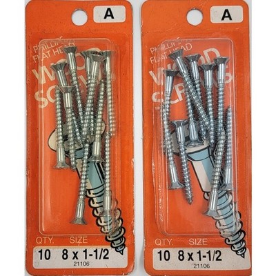 Midwest Fastener #8 1 1/2'' Wood Screws Flat Head Phillips 10 Pk Lot of 2 Silver