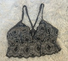 Aerie dark grey and white longline lace bralette Small