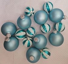 Lot Of 16 Assorted Size Teal/White Christmas Tree Ornaments/ Christmas Decor