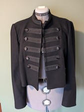 Giacca ZARA nera stile militare bottoni bordo intrecciato foderata con gancio e occhielli XL