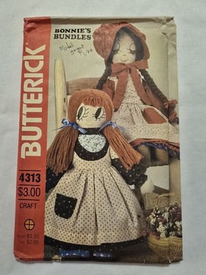 Butterick 4313 Vintage Pattern Stuffed Dolls with Clothes 1970s Uncut