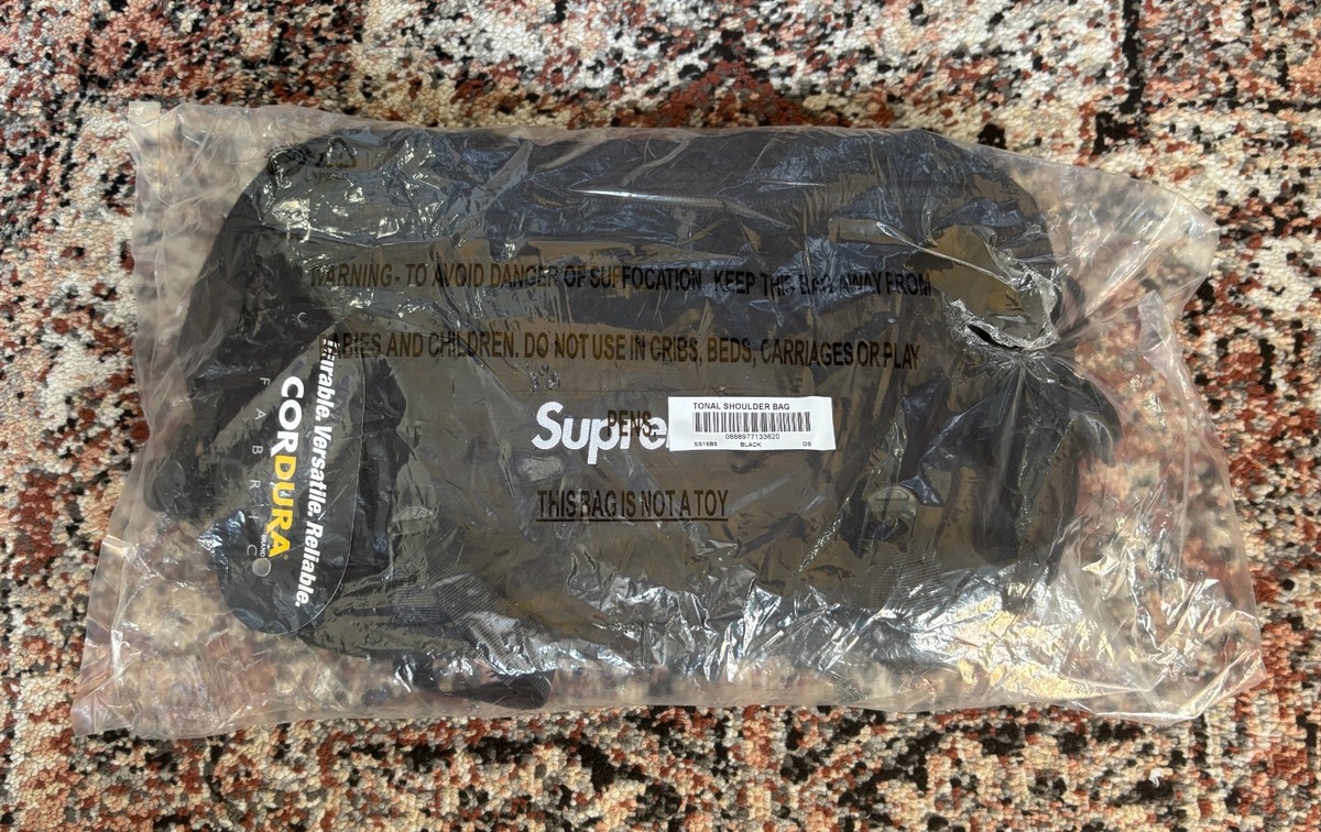 SUPREME SS16 TONAL SHOULDER BAG - BLACK CW - NEW IN POLYBAG