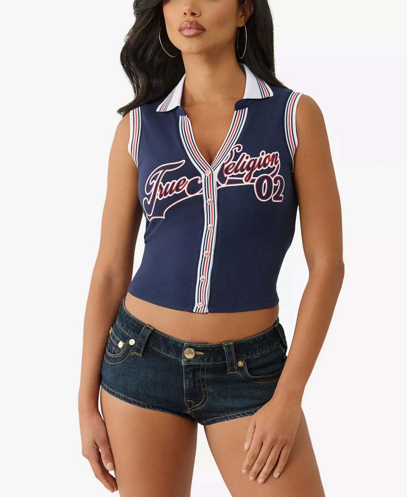 True Religion Women's Top Sz M Sporty Terry Polo