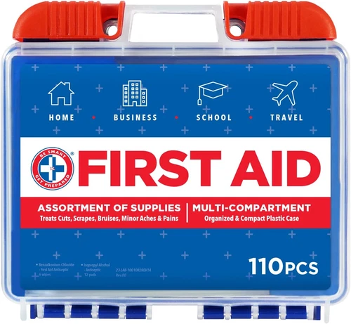 110 Pc First Aid Kit: Clean, Treat, Protect Minor Cuts, Home, Office, Car, Schoo