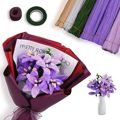 DIY Lily Bouquet Making Kit with 440pcs Pipe Cleaners, Purple - Themed Chenil...