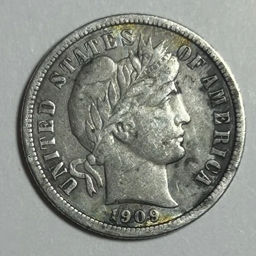 1909 P Barber Dime 90% Silver US Coin XF / AU Full Liberty