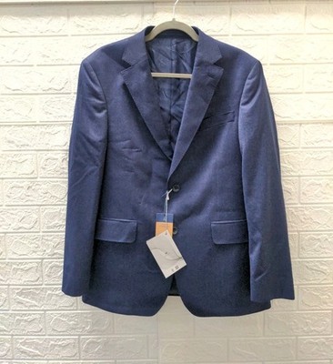 New Charles Tyrwhitt Indigo Blue Slim Fit Flannel Italian Suit Jacket Sz 38S