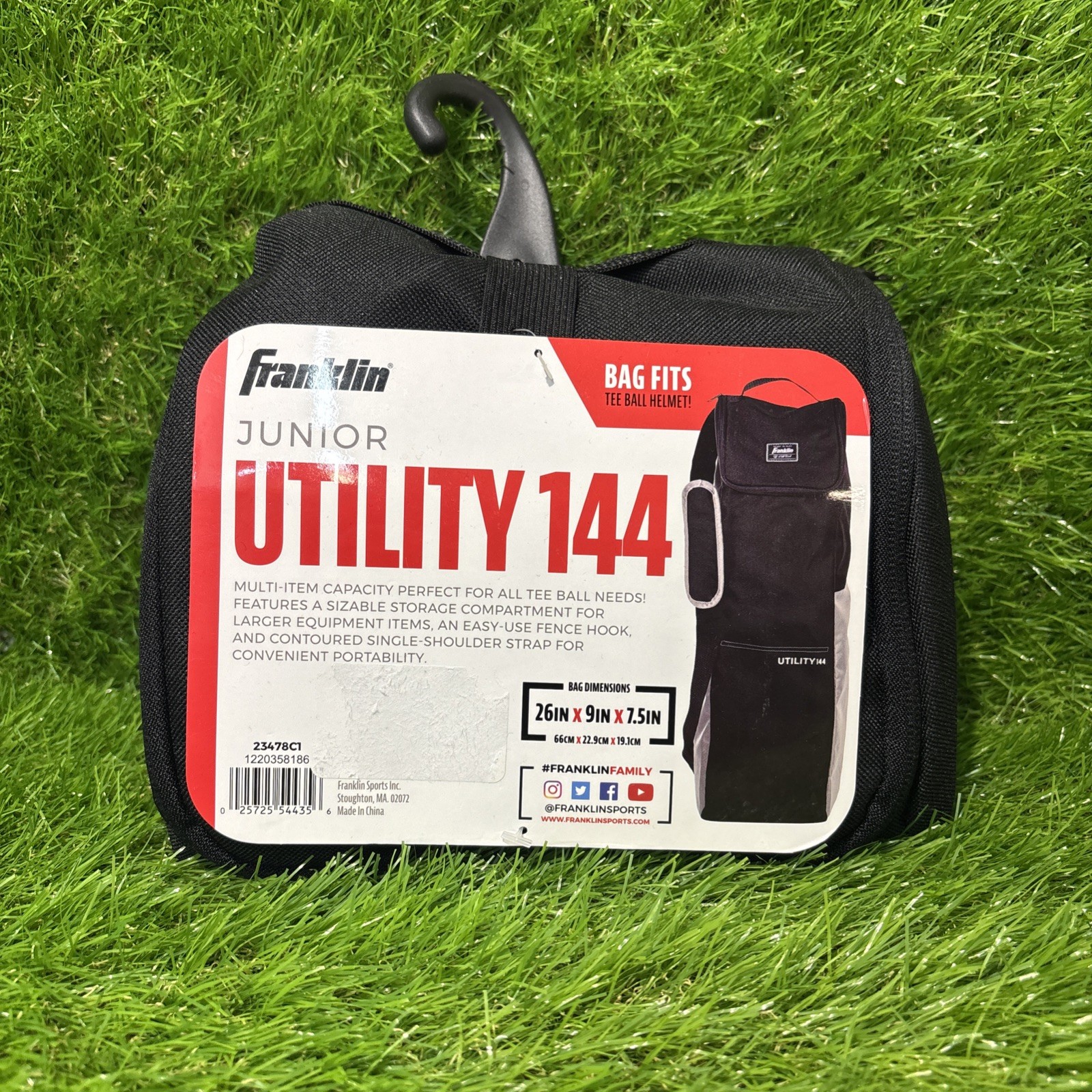 Franklin Junior Utility 144 Sports Bag Black Fits Helmet Tee ball