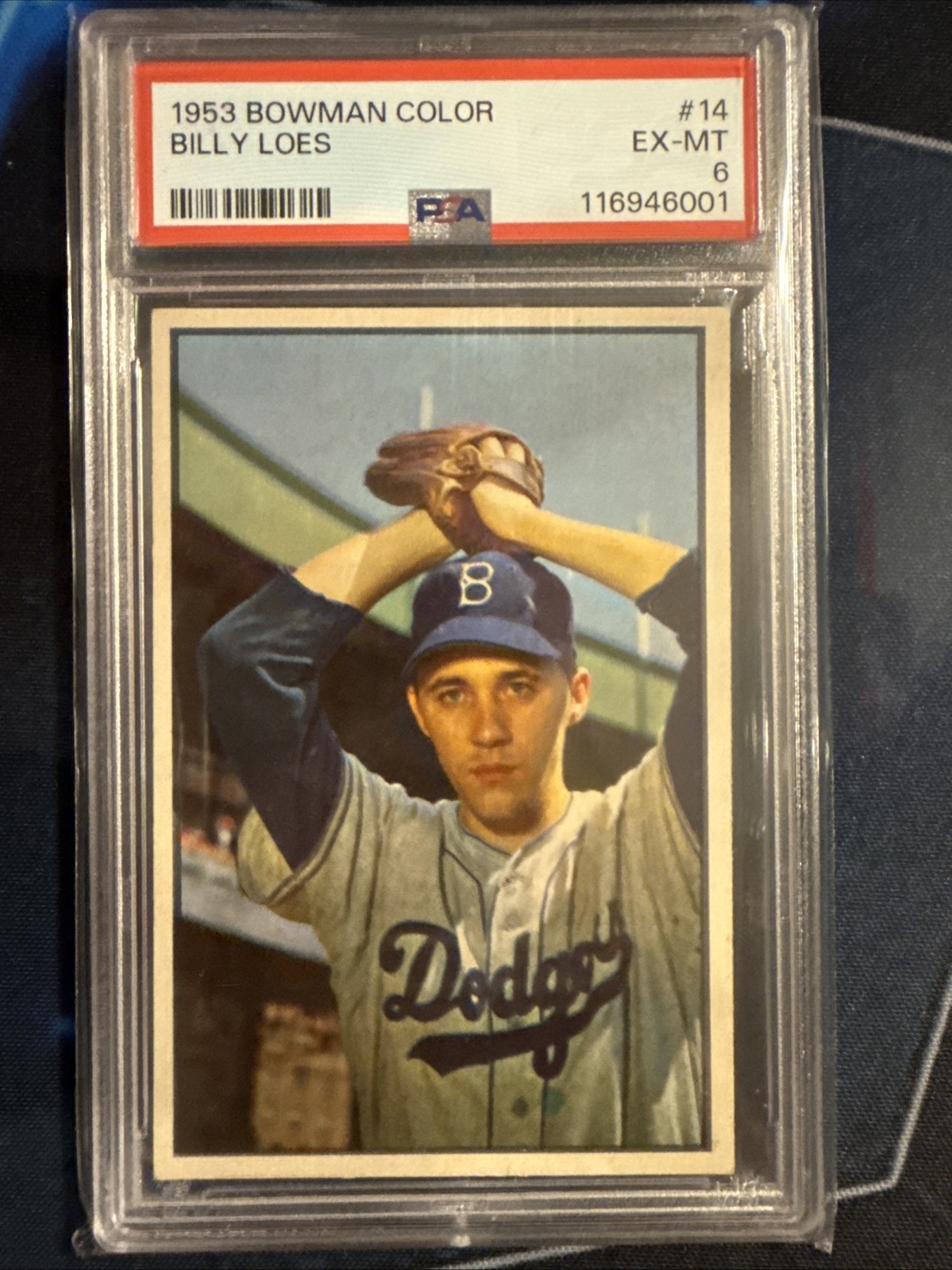 1953 Bowman Color - Billy Loes #14 - PSA 6 EX-MT