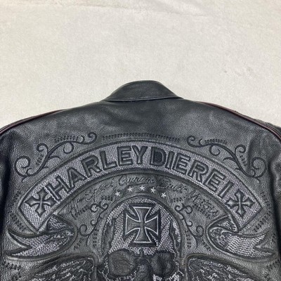HARLEYDIEREI Cowhide Leather Riders Jacket Skull Embroidery L LTD