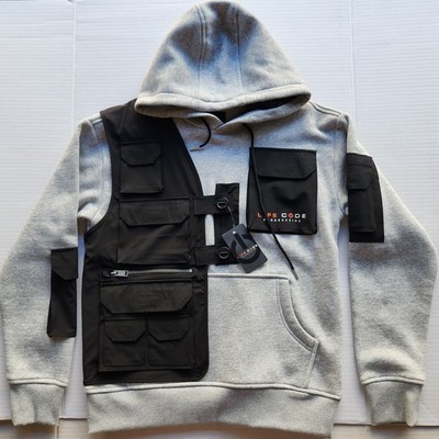 Life Code Progressive Men's Apparel 9 Pockets Gray & Black Hooded Sweatshirt Med