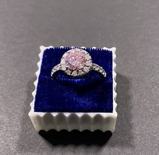 925 Sterling Silver Round Pink Stone Halo Ring Size 8