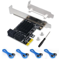 SATA Card, 4 Port SATA 3.0 Controller Expansion Card with 4 SATA Cable, 6Gbps...
