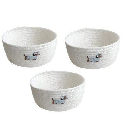 Decorative Dog Embroidery Cotton String Storage Container Hand Woven Basket