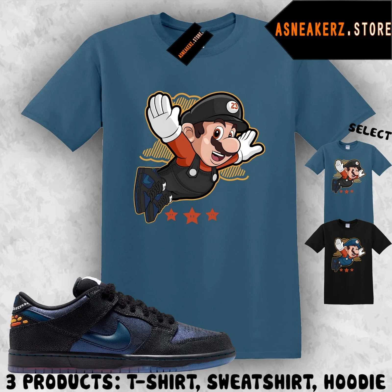 Tee Shirt Matching SB Dunk Low Pro Bluetile To Match Sneaker Mario Fly T-Shirt
