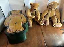 Vintage 2 FAO Schwarz Bears, 1 Hand Painted Box 23.5" Plaid Accents Jointed