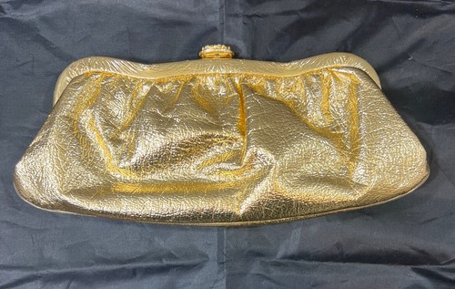Vintage 1960s Handbag Purse Clutch Gold Evening Party Bag Snap Closure Small - Picture 3 of 10