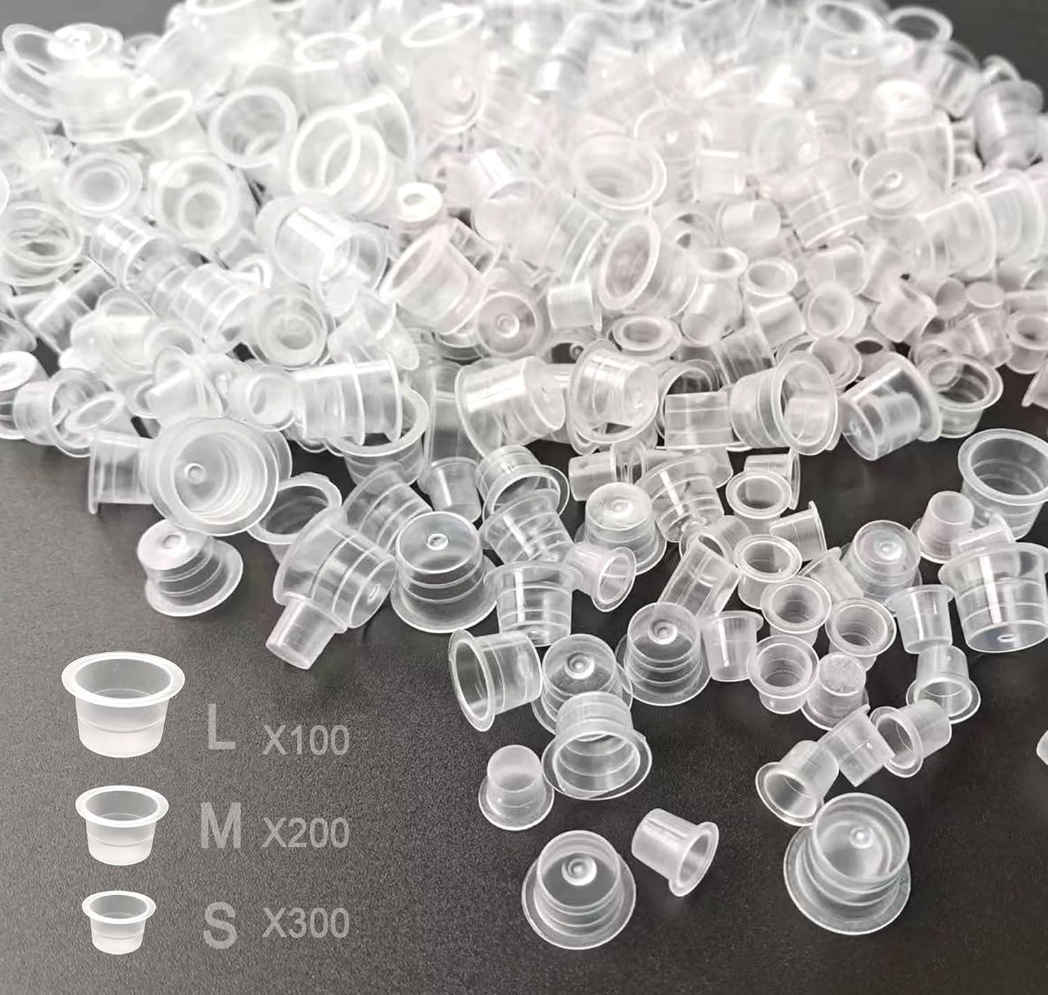Tattoo Ink Caps, 600PCS Mixed Size Ink Caps Cups, Disposable Plastic Clear Tatto