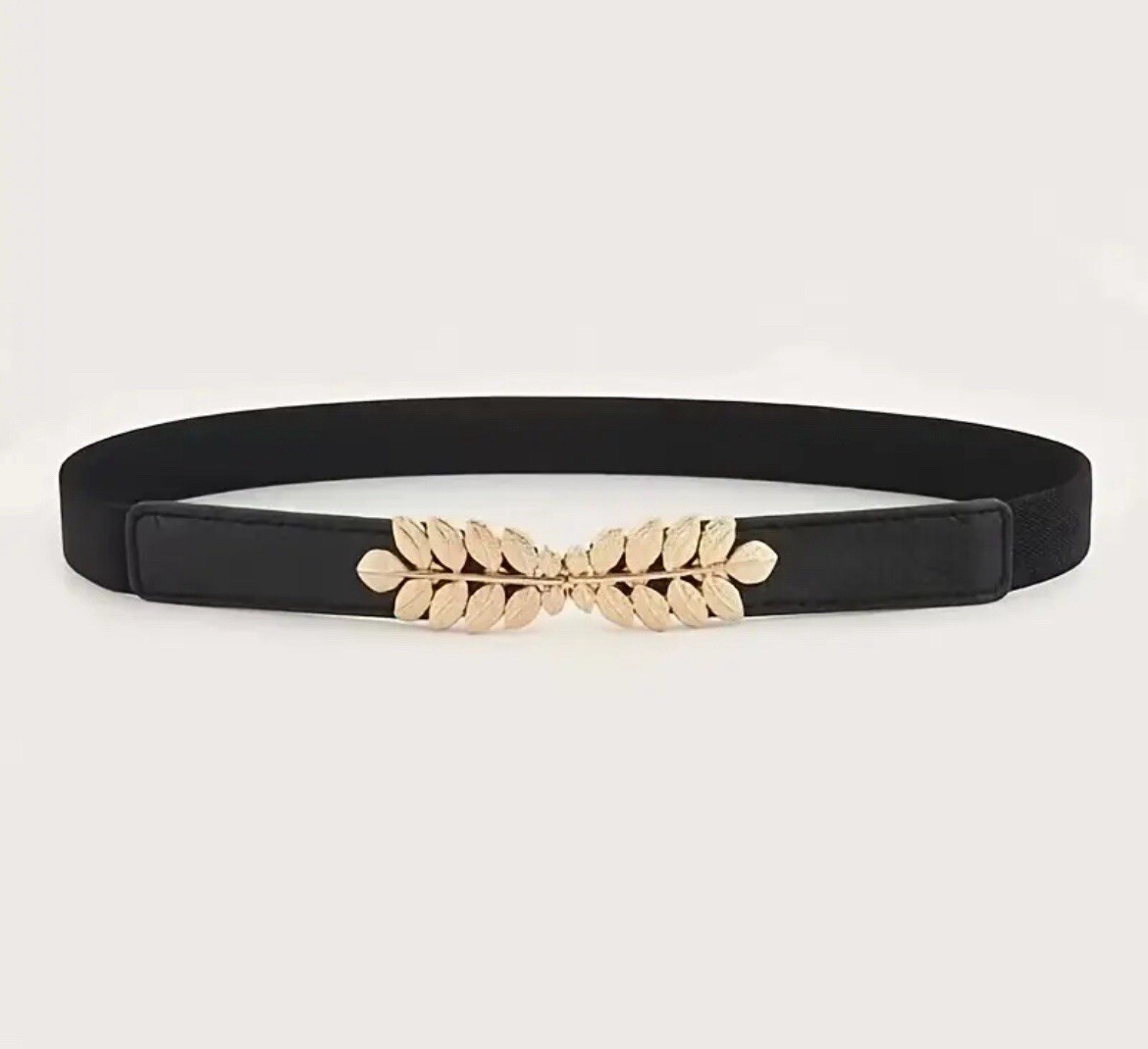 Stylish Black Elastic Band With Gold Leaves Belt | eBay display picture 3