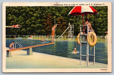 C1940 postcard SWIMMING POOL LAKE FT SMITH ARKANSAS
