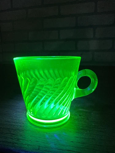 Vintage Uranium Glass Swirl 3" Tea Cup Mug Handle - Anchor Hocking?