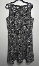 Talbots Dotted A-Line Dress Black/White Polyester Sleeveless Lined Size 16 EUC