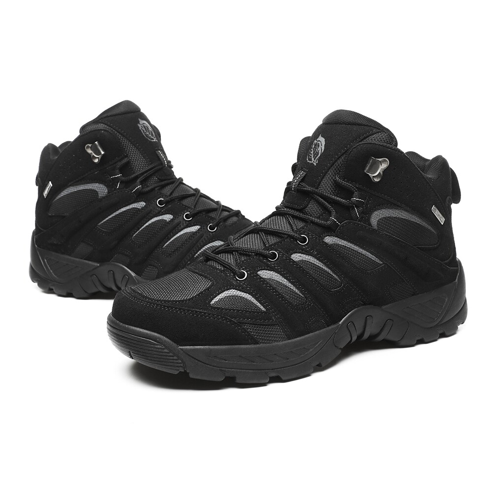 MENS WATERPROOF BOOTS LEATHER MEMORY FOAM WALKING HIKING ANKLE TRAINERS